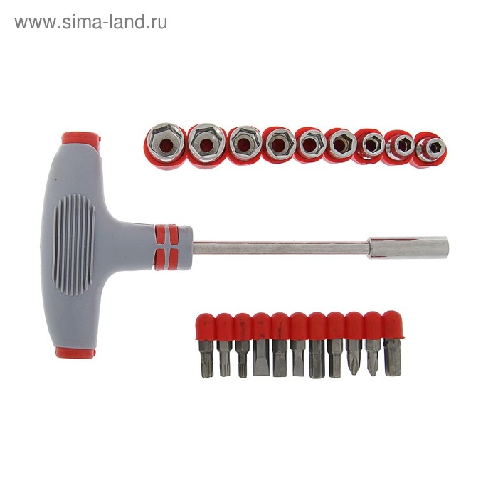 Отвертка с набором бит и головок ТУНДРА, Т-образный профилированный держатель, 21 предмет Отвертка с набором бит и головок ТУНДРА, Т-образный профилированный держатель, 21 предмет