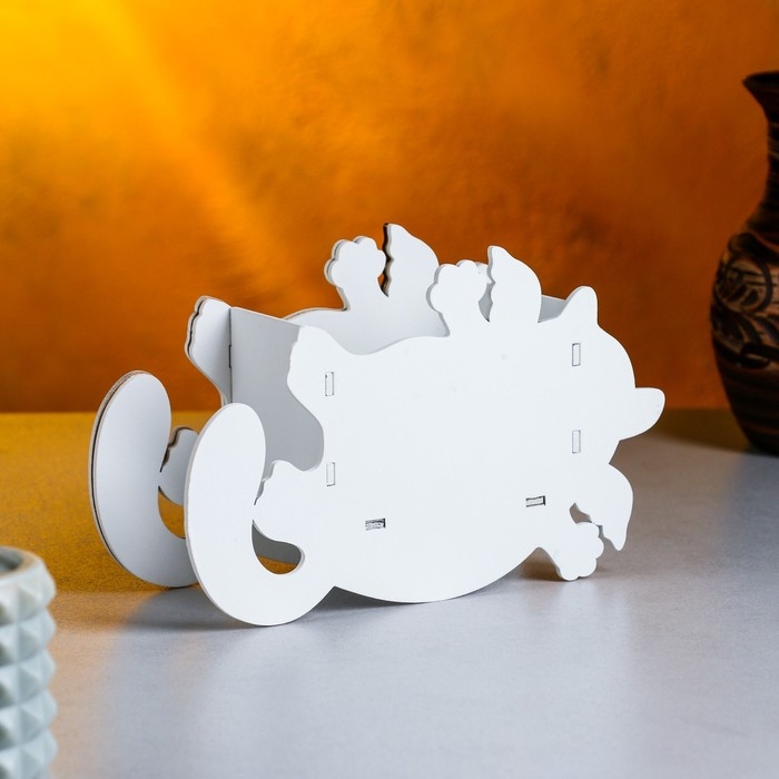 Кашпо деревянное "Кот, исполняющий желания" малый, 19,5х7,5х12,5 см, дуб, белый