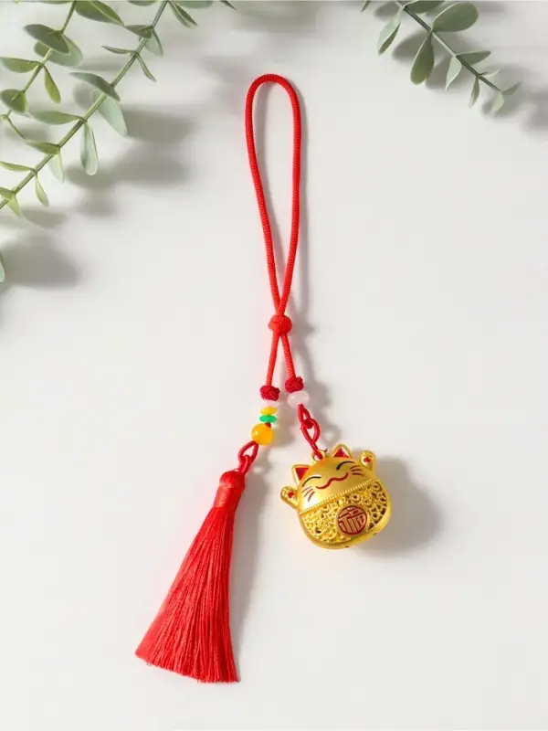 Подвеска металл &laquo;Манэки-нэко с кисточкой&raquo;, красный с золотом, 1.5&times;4&times;14 см