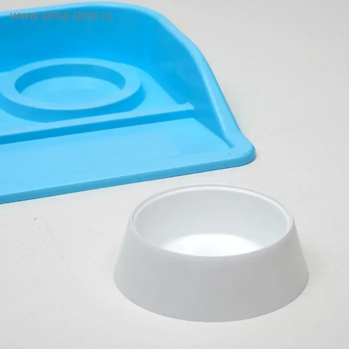 Миски с лотком Пижон &laquo;Феликс&raquo;,300 мл, 41&times;30&times;6 см, пластик, голубой лоток, белые миски