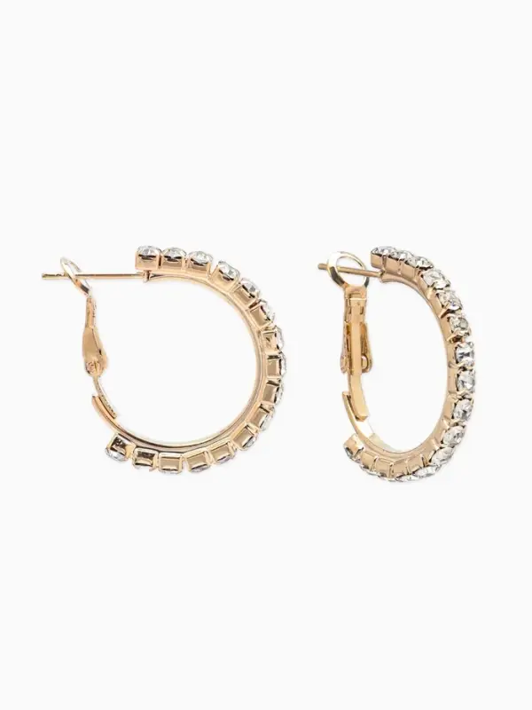 Серьги-кольца со стразами d=2.5 см, белые в золоте