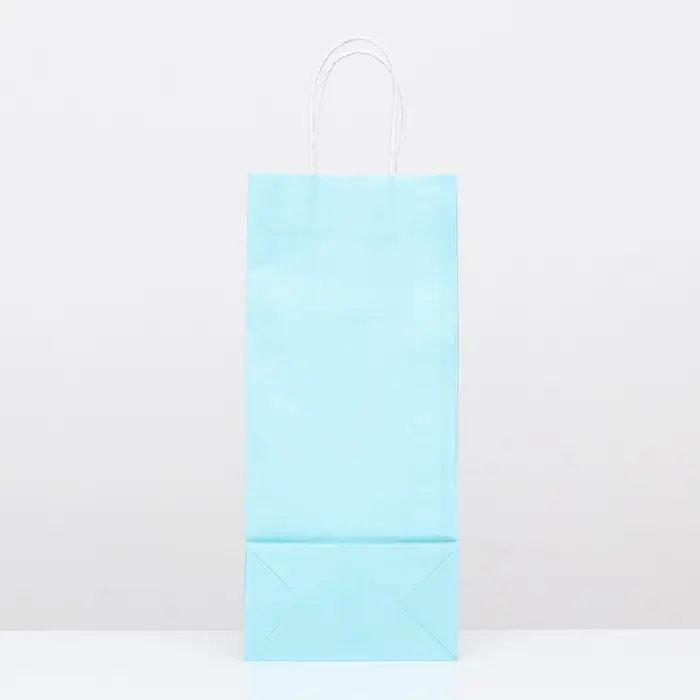 Пакет крафт под бутылку, Голубой , 14 х 8 х 32 см Пакет крафт под бутылку, Голубой , 14 х 8 х 32 см