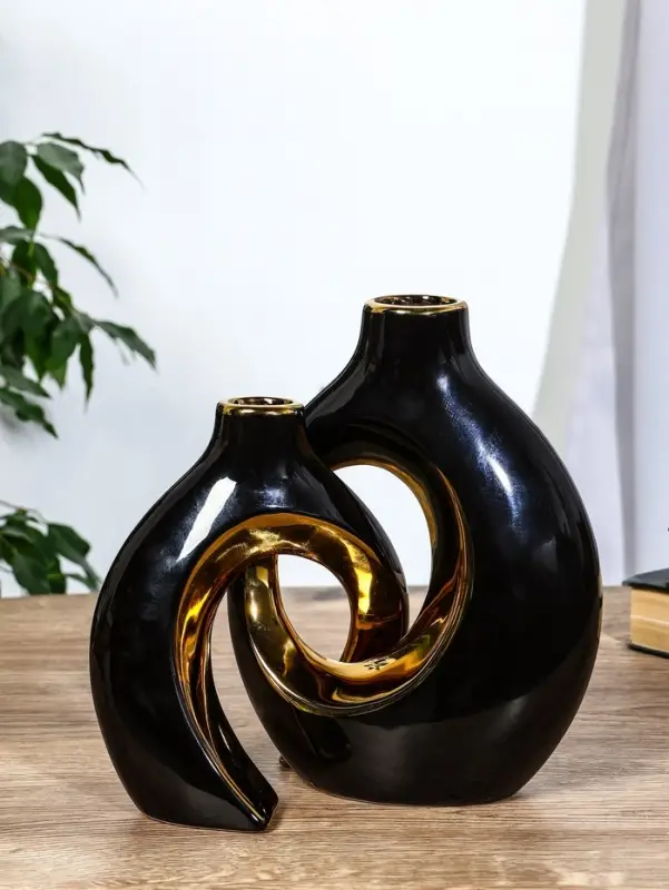 Ваза керамика настольная Ваза керамика настольная "Лари" (набор 2 шт) 22х20 d-4 см, чёрный