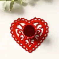 Подсвечник "Сердечко-кружево" металл 7х7,8х2,7 см, красный