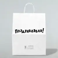 Пакет подарочный с приколами, крафт «Поздравлямба!», белый, 24×10.5×32 см
