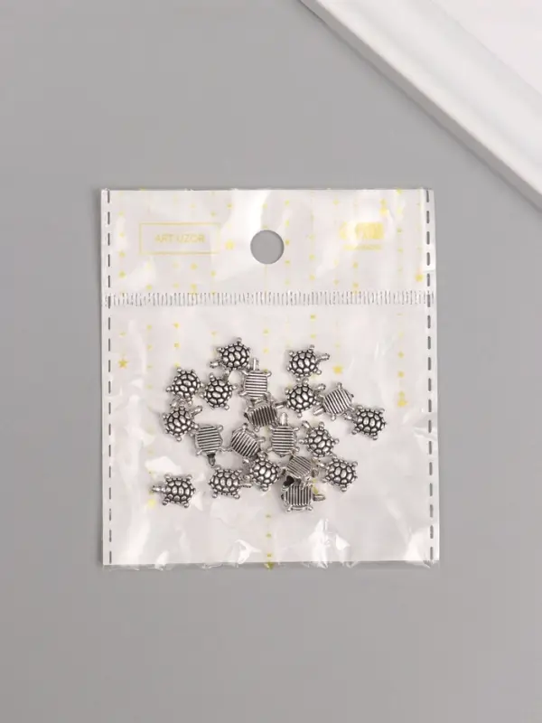 Бусины металл для творчества "Маленькая черепашка" серебро набор 15 шт