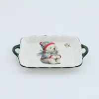 Блюдо сервировочное новогоднее Доляна &laquo;Белый мишка&raquo;, 23.5&times;14&times;2.2 см, доломит, белая, зелёная