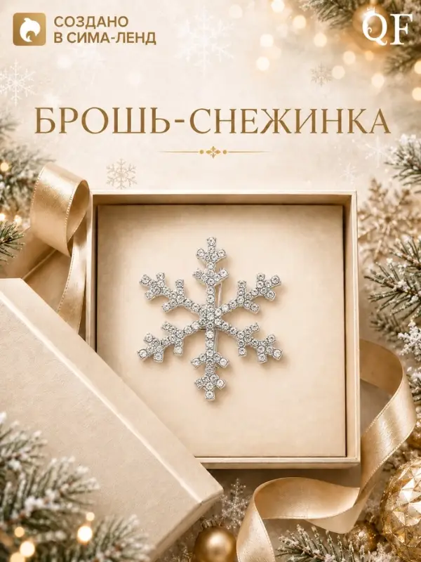 Брошь новогодняя &laquo;Снежинка&raquo;, белая в серебре