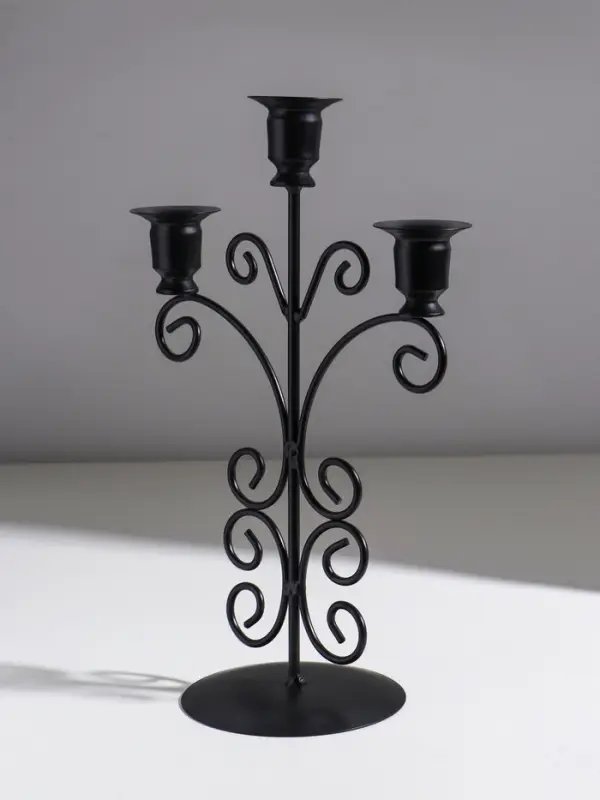 Подсвечник металл на 3 свечи  Подсвечник металл на 3 свечи "С завитками" d=2,5 см чёрный 19х11х30 см
