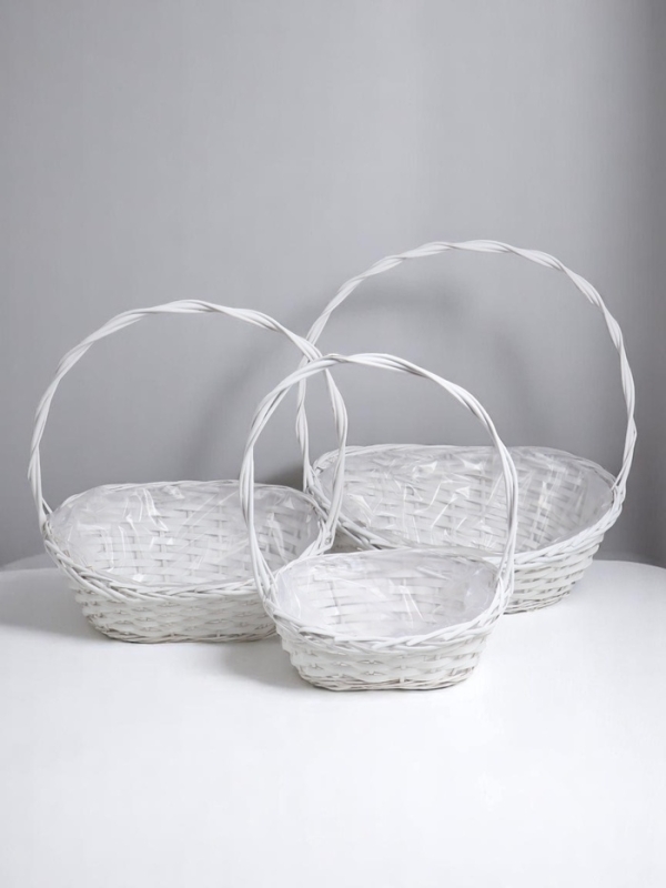 Набор корзин овальные 3шт, 46х31.5 см,Н 12/21 см, Н с ручкой 50 см, дно 30х18 см.39х26х10Hх17Hх46H Набор корзин овальные 3шт, 46х31.5 см,Н 12/21 см, Н с ручкой 50 см, дно 30х18 см.39х26х10Hх17Hх46H