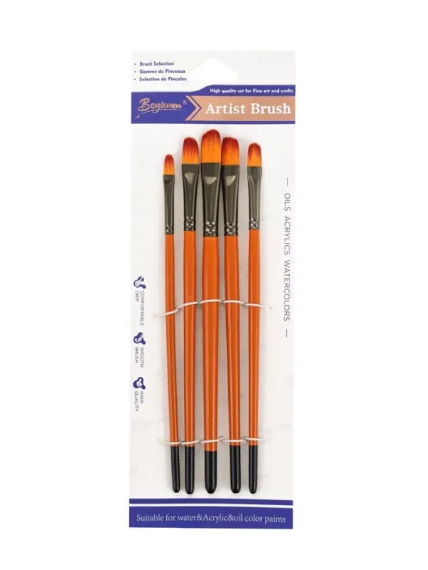 Набор кистей для рисования, синтетика, 5 штук: № 2, 4, 6, 8, 10, плоские, международный размер