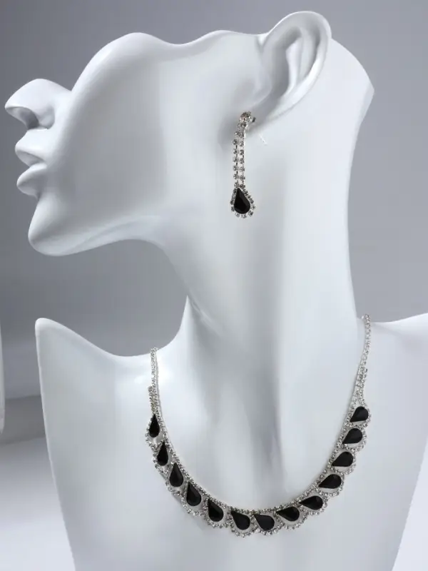 Набор 2 предмета: серьги, колье &laquo;Листопад&raquo;, капли, чёрно-белый в серебре, 45 см