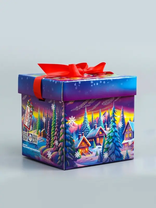 Подарочная новогодняя коробка крышка-дно с атласной лентой 17×17×17 см Подарочная новогодняя коробка крышка-дно с атласной лентой 17×17×17 см