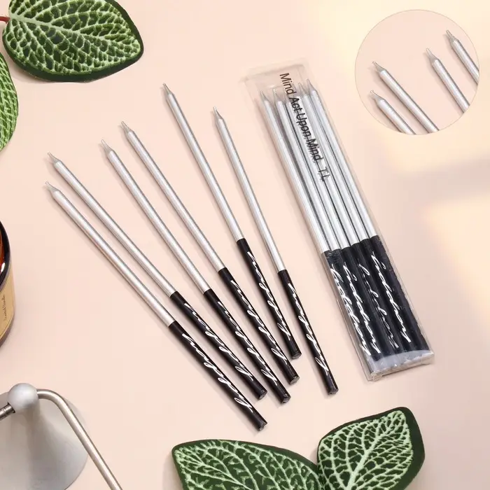 Свечи в торт &laquo;Праздник&raquo;, 6 шт., 14.5 см, серебро с чёрным