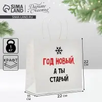 Пакет подарочный новогодний &laquo;Год Новый, а ты старый&raquo;, 22&times;22&times;11 см