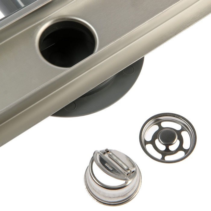 Трап ZEIN engr, c флaнцeм свободного вращ 360°, 7*40 см, d=40/50 мм, нерж сталь, сатин