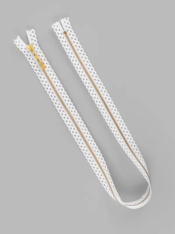 Молния металлическая, №3, неразъёмная, замок автомат, 60 см, декоративная, белая