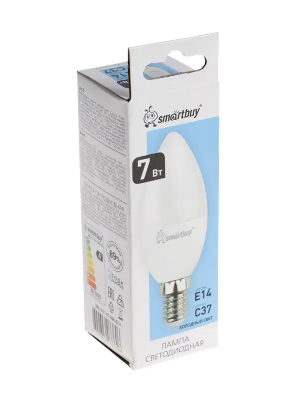 Лампа светодиодная Smartbuy, E14, C37, 7 Вт, 6000 К, свечение холодное белое