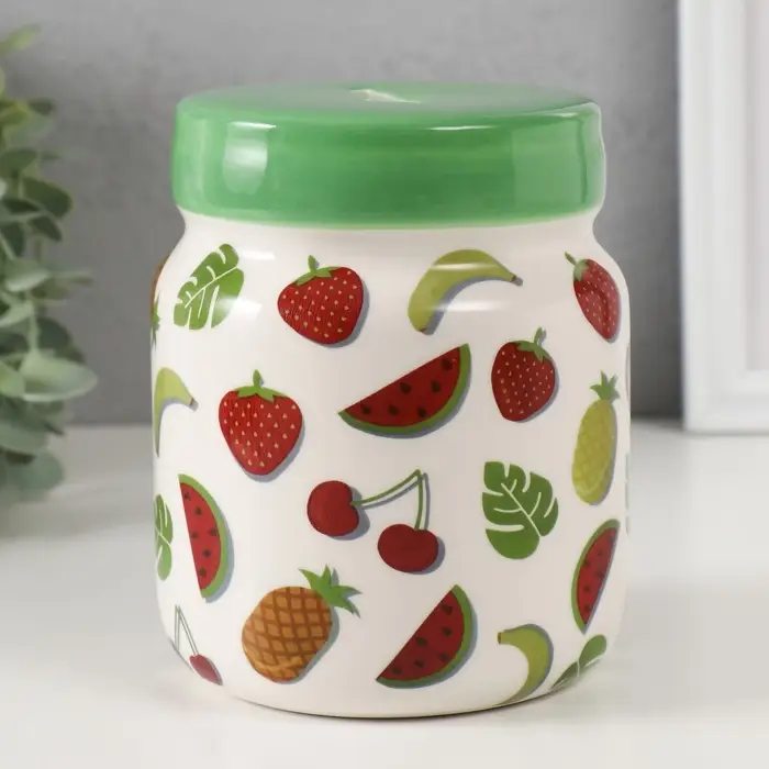 Копилка для денег &laquo;Банка с фруктиками&raquo;, керамика, 11.5&times;11.5&times;14.3 см