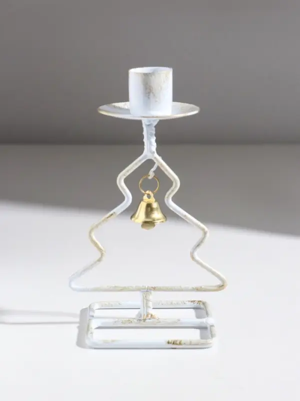 Подсвечник металл на 1 свечу  Подсвечник металл на 1 свечу "Ёлочка" белый с патиной d=2,3 см 8,5х7,5х16 см