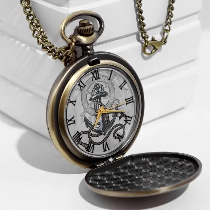 Часы карманные &laquo;Якорь&raquo;, кварцевые, циферблата d=4.5 см, цепочка 80 см