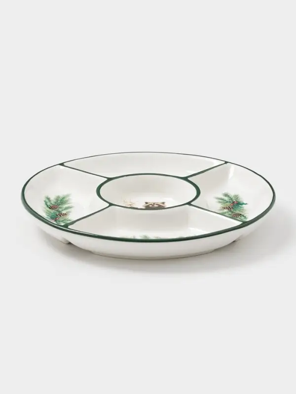 Менажница Доляна «Новогодние животные», 5 секций, d=25.5×3.1 см, доломит, белая