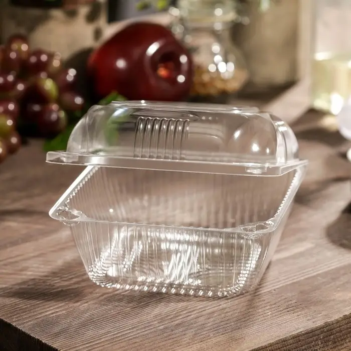 Контейнер одноразовый с неразъёмной крышкой ИП-9 А, пластик, 350 мл, 13×13×7.5 см, прозрачный
