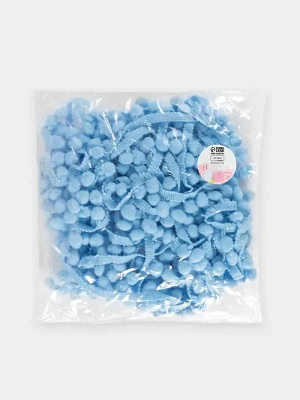 Тесьма декоративная с помпонами, 25 &plusmn; 5 мм, 9.1 &plusmn; 0.5 м, цвет голубой