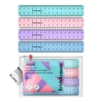 Набор линеек ErichKrause Pastel, 4 штуки, 15 см, в zip пакете