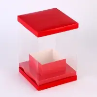 Коробка для цветов с вазой и PVC окнами складная, 16&times;23&times;16 см, однотонный, красный