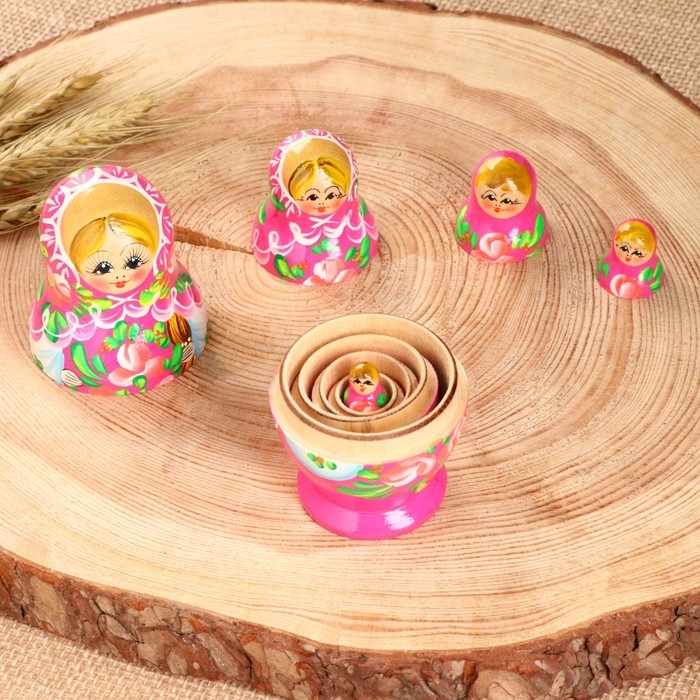 Матрёшка «Розочки»,  розовое платье, 5 кукольная, 10 см Матрёшка «Розочки»,  розовое платье, 5 кукольная, 10 см