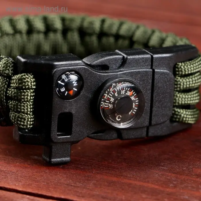 Браслет для выживания &laquo;Мастер К.&raquo;, с компасом, паракорд 3 м, 24&times;2 см, тёмно-зелёный