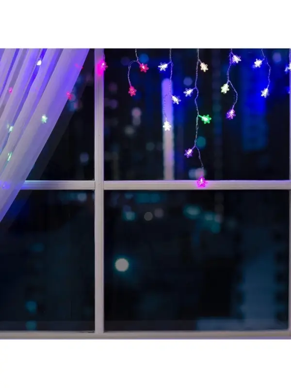 Гирлянда &laquo;Бахрома&raquo; 1.8&times;0.5 м с насадками &laquo;Снежинки&raquo;, IP20, прозрачная нить, 48 LED, свечение мульти (RG/RB), мигание, 220 В