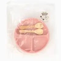 Тарелка детская секционная с ложкой и вилкой, 3 секции, розовый, Mum&Baby