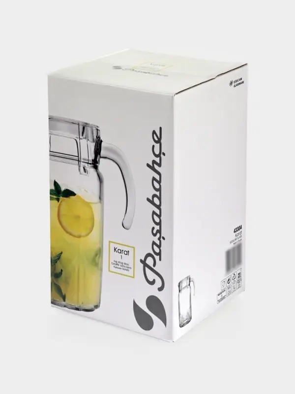 Кувшин Paşabah&ccedil;e Karat, 1.5 л, с прозрачной акриловой крышкой, стекло, прозрачный