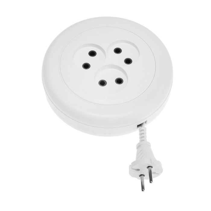 Удлинитель-рулетка Uniel, 3 розетки, 3 м, 6 А, 1300 Вт, ШВВП 2х0.75 мм2, без з/к, белый Удлинитель-рулетка Uniel, 3 розетки, 3 м, 6 А, 1300 Вт, ШВВП 2х0.75 мм2, без з/к, белый