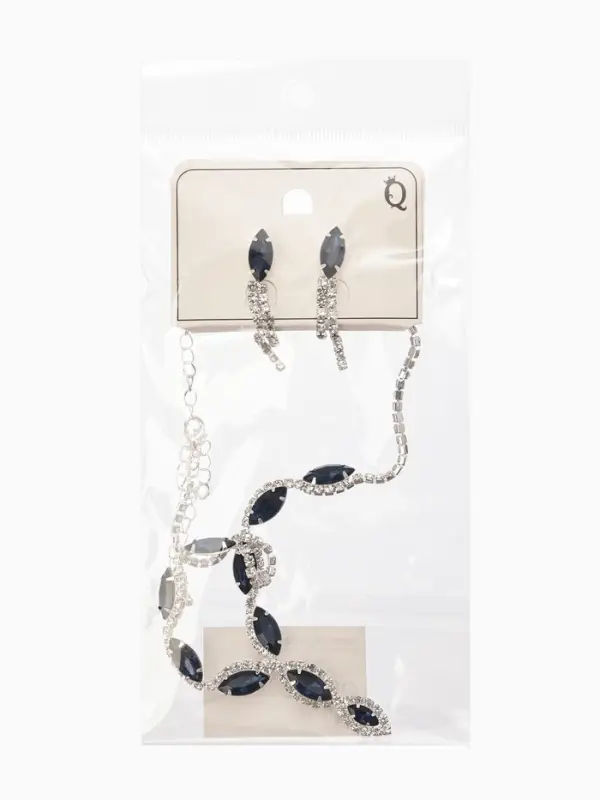 Набор 2 пред-а: серьги, колье Набор 2 пред-а: серьги, колье "Вечерний шик" лепестки, цвет бело-тёмно-синий в серебре
