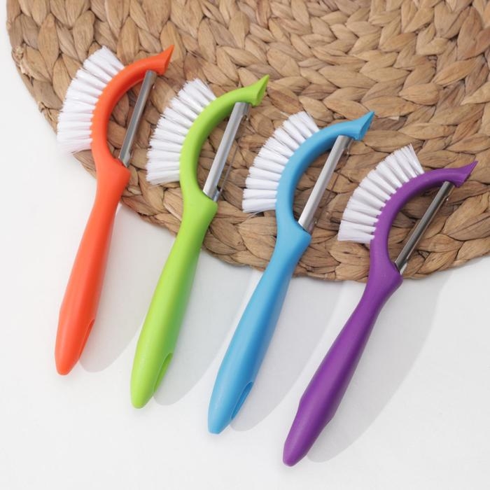 Овощечистка «Сарбо», с щёткой, 18,5×5 см, цвет МИКС Овощечистка «Сарбо», с щёткой, 18,5×5 см, цвет МИКС