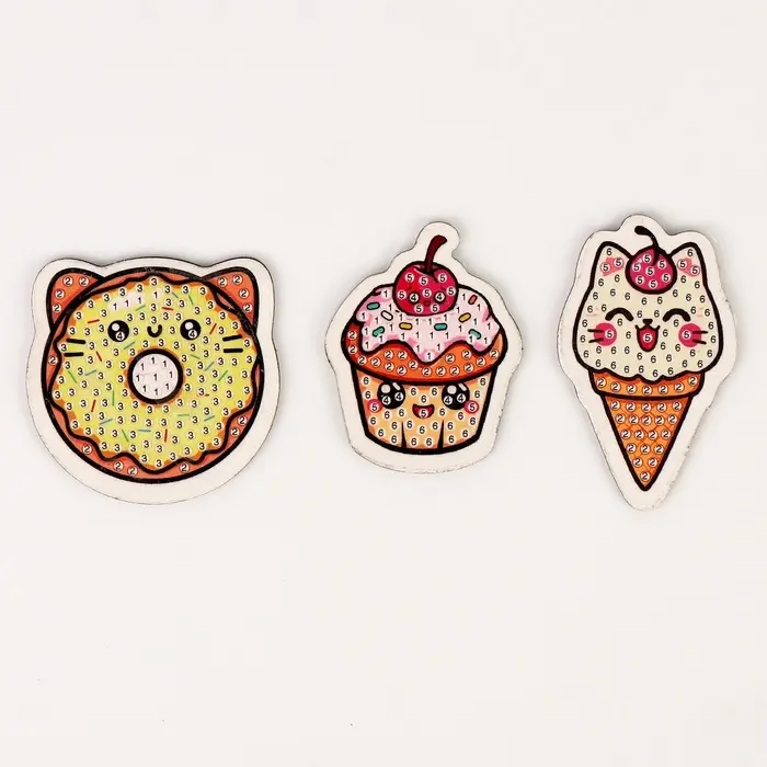 Алмазная мозаика на деревянном магните для детей &laquo;Сладости&raquo;, набор для творчества