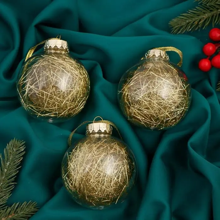 Ёлочные игрушки «Праздничное настроение», шары новогодние, d=8 см, 3 шт., золотистый Ёлочные игрушки «Праздничное настроение», шары новогодние, d=8 см, 3 шт., золотистый
