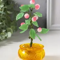 Сувенир бонсай "Дерево с персиками в чаше богатства" 9 персиков 14 листьев 7,5х9,5х16 см