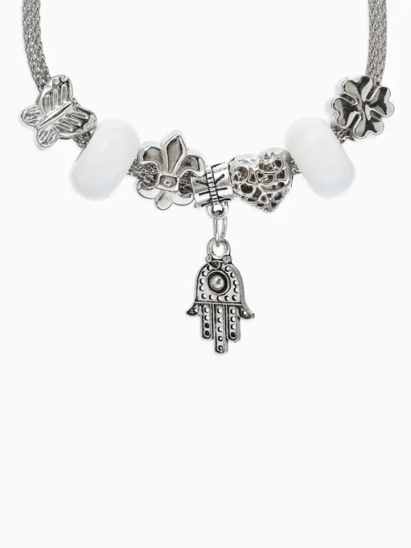 Браслет с шармами &laquo;Марджери. Рука хамса&raquo;, L=19 см, белый в серебре
