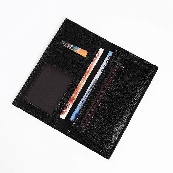 Портмоне мужское без застежки, отдел для купюр, для карт, для монет, цвет чёрный Портмоне мужское без застежки, отдел для купюр, для карт, для монет, цвет чёрный