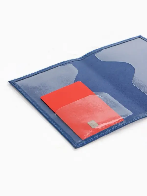 Обложка для паспорта, гладкая натуральная кожа, тиснение фольгой, синяя