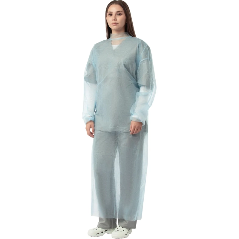 Халат н/с , на завязк, рук.рез, дл.140см, XL, пл 25, голуб, 10 шт/уп