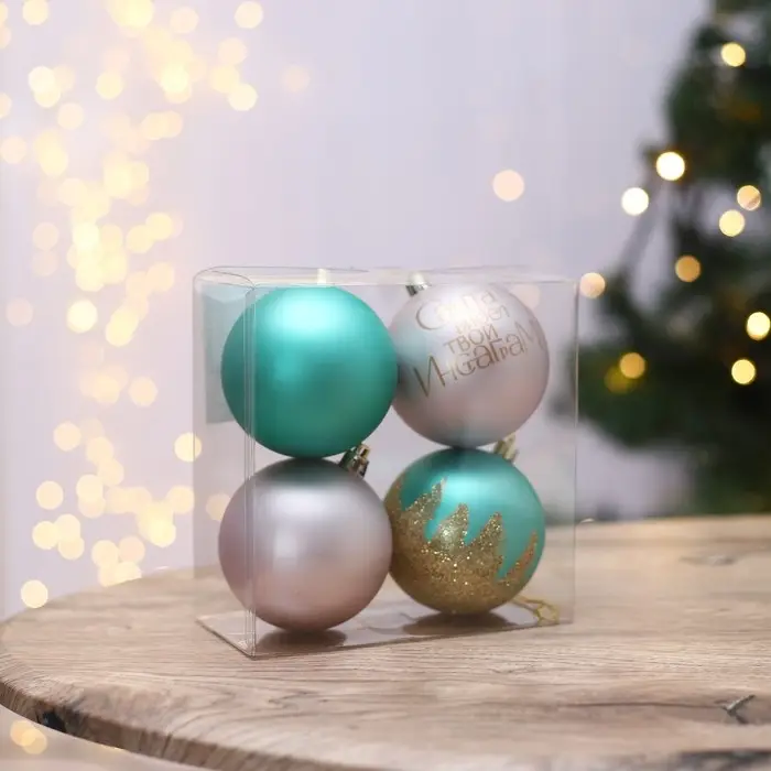 Новогодние шары ёлочные «Санта видел твой Инстаграм», пластик, d=8, 4 шт., цвет розовый, тиффани Новогодние шары ёлочные «Санта видел твой Инстаграм», пластик, d=8, 4 шт., цвет розовый, тиффани