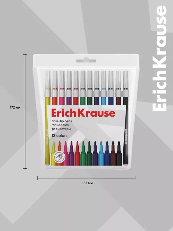 Фломастеры 12 цветов ErichKrause light, в футляре с европодвесом