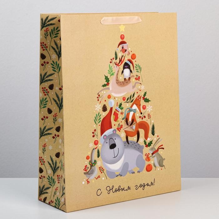 Пакет подарочный новогодний ламинированный «Дружный хоровод», L 31 х 40 х 11.5 см