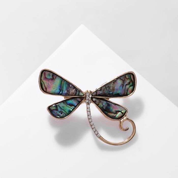 Брошь-кулон &laquo;Галиотис&raquo; стрекоза, цвет зелёный в золоте