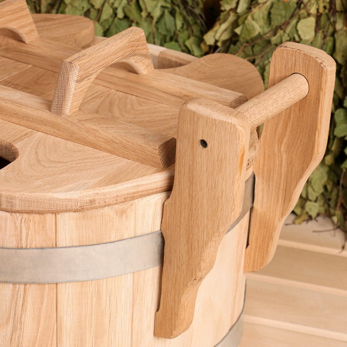 Запарник из дуба, премиум, 23л, с крышкой, на два веника Запарник из дуба, премиум, 23л, с крышкой, на два веника